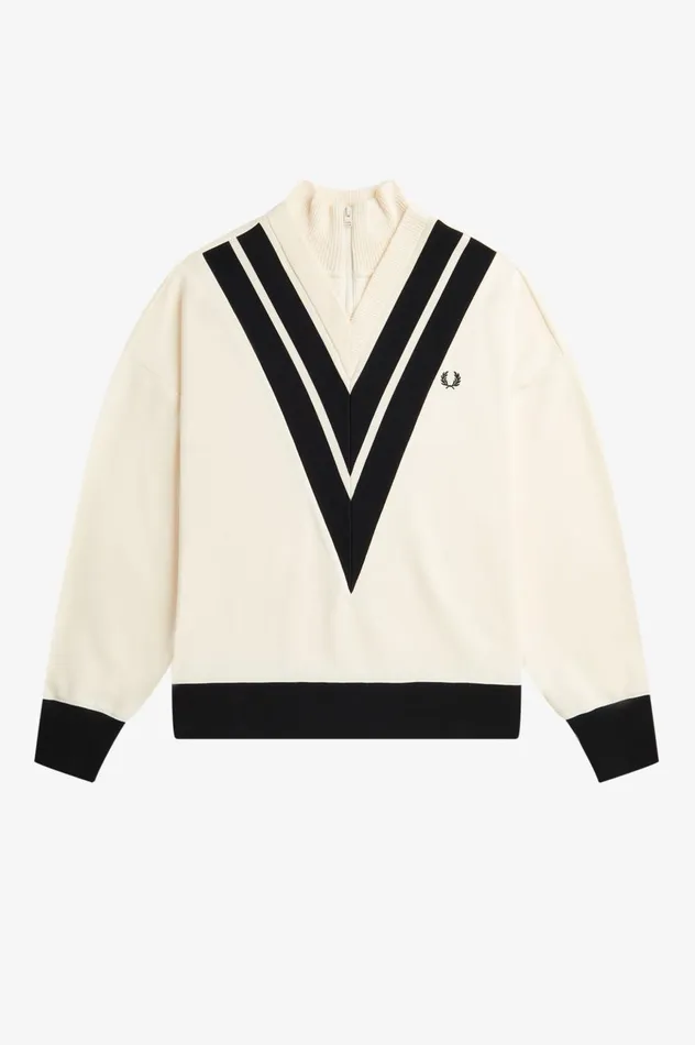 Women Tipped Knitted Trim Sweatshirt Ecru Fred Perry Sweatshirts