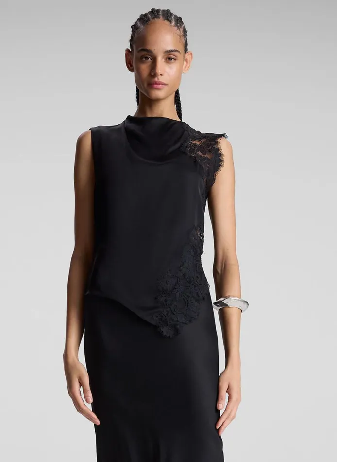 Women Tops ALC Gracie Satin And Lace Sleeveless Top Black