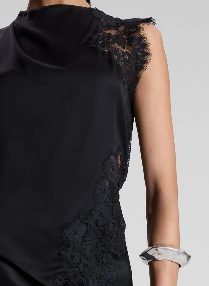 Women Tops ALC Gracie Satin And Lace Sleeveless Top Black