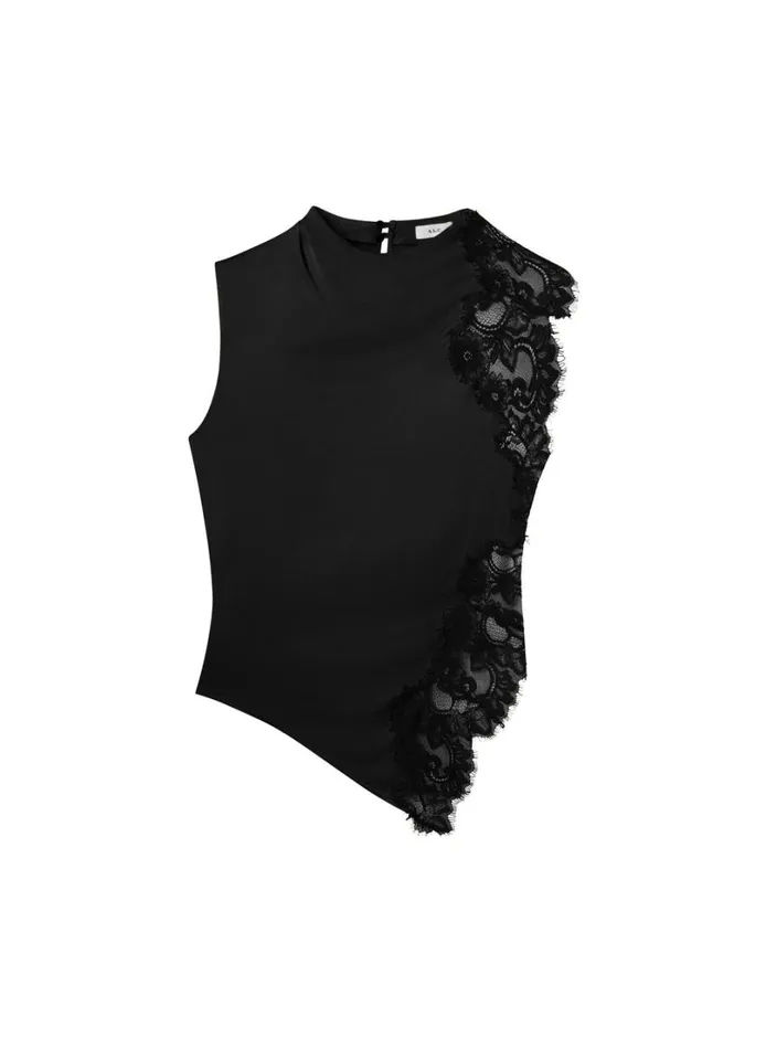 Women Tops ALC Gracie Satin And Lace Sleeveless Top Black