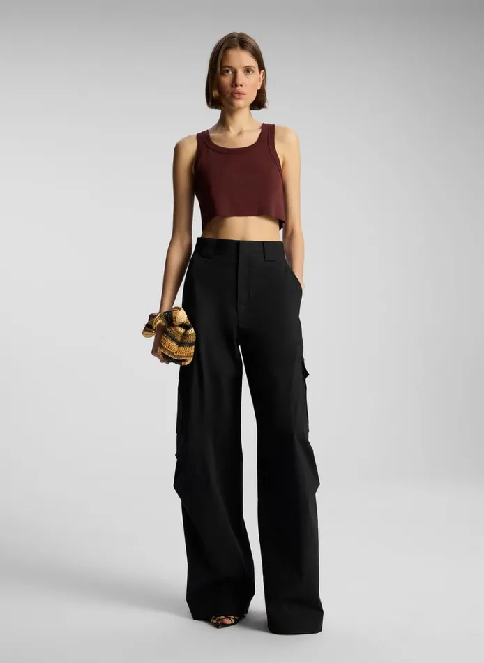 Women Tops ALC Halsey Cropped Cotton Rib Tank Carob
