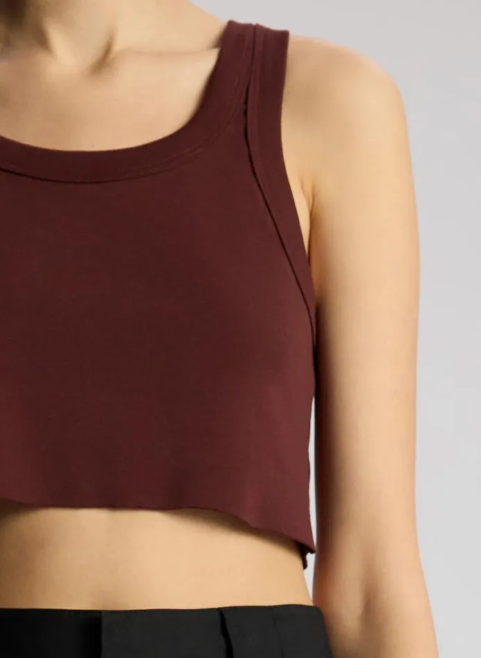 Women Tops ALC Halsey Cropped Cotton Rib Tank Carob