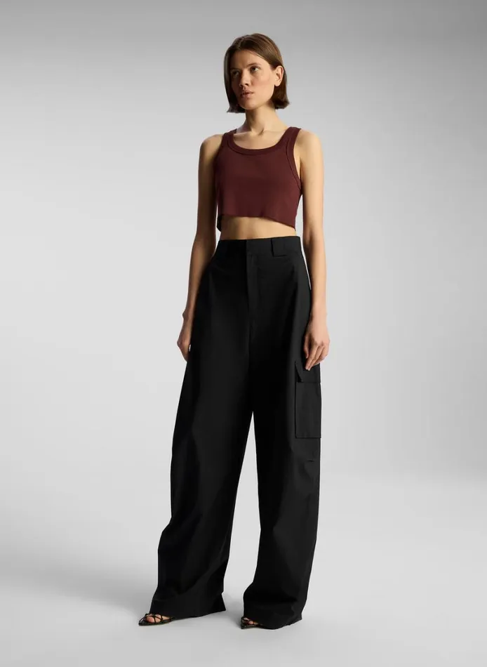 Women Tops ALC Halsey Cropped Cotton Rib Tank Carob