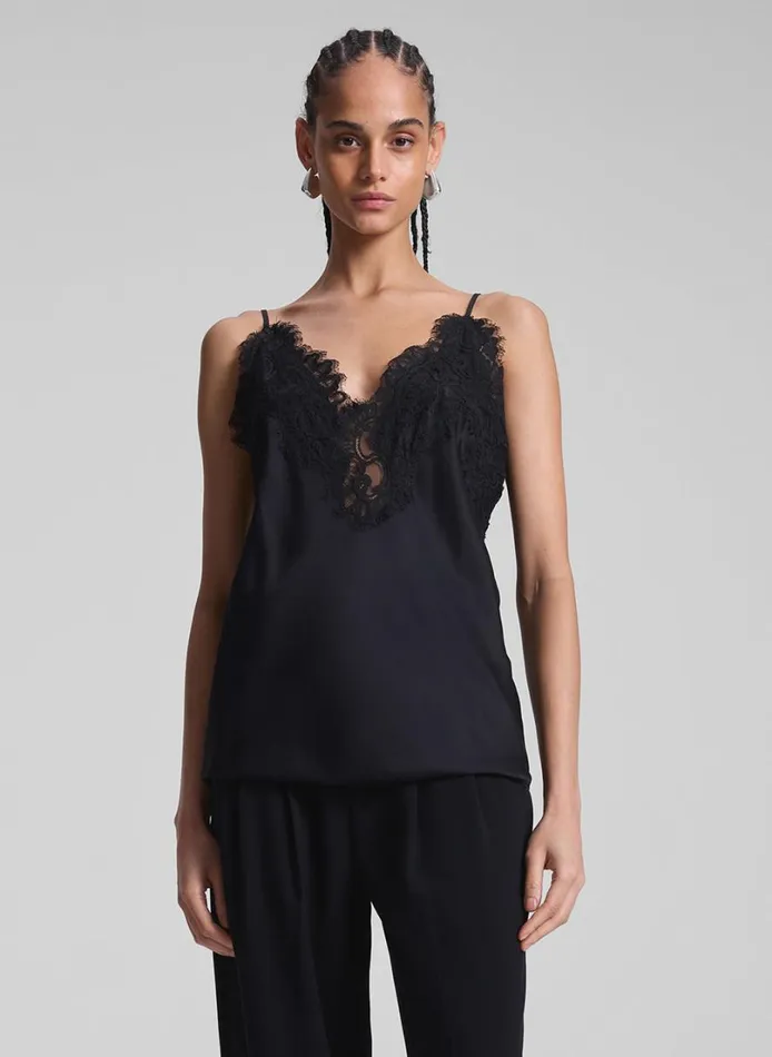 Women Tops ALC Lennon Satin And Lace Camisole Top Blackblack