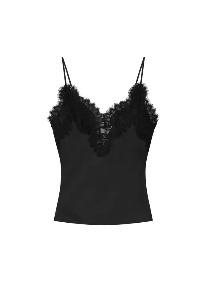 Women Tops ALC Lennon Satin And Lace Camisole Top Blackblack