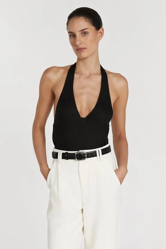 Women Tops DISSH AUDREY BLACK LINEN HALTER TOP