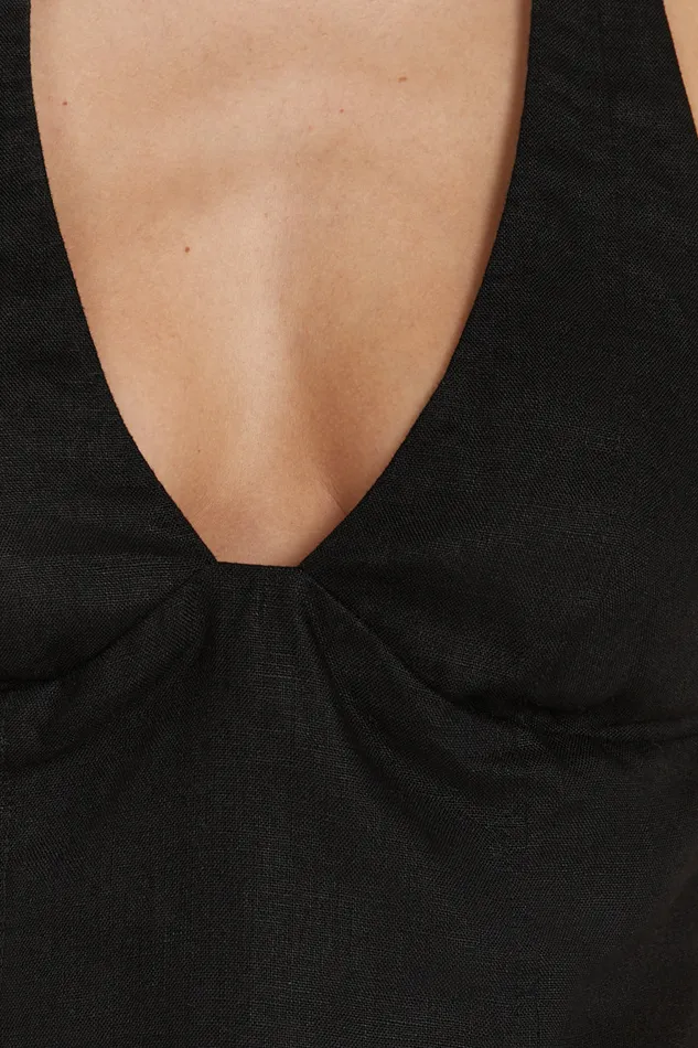 Women Tops DISSH AUDREY BLACK LINEN HALTER TOP