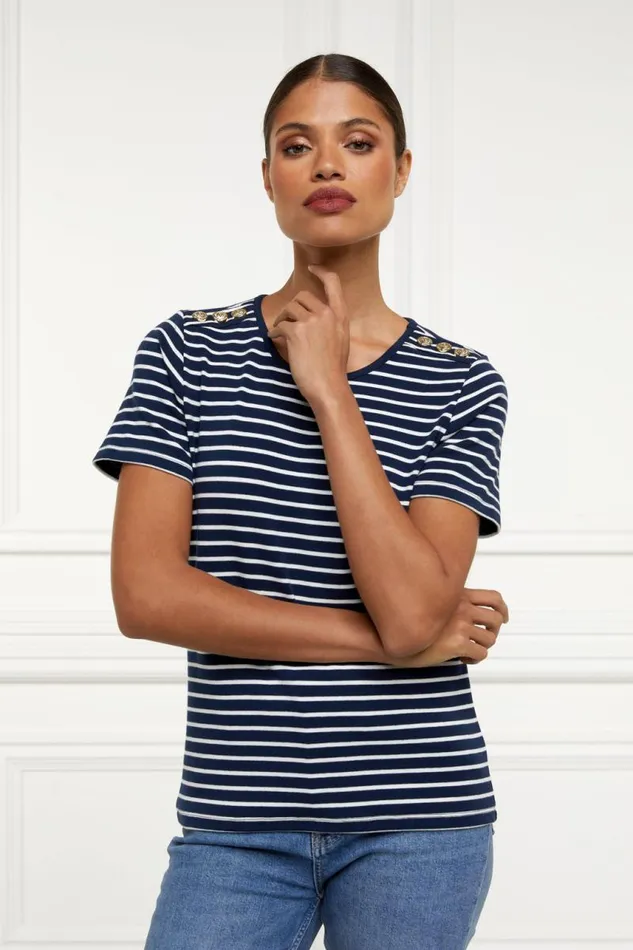 Women Tops Holland Cooper Padstow Crew Neck Tee Ink Navy Natural Stripe Women Tops Holland Cooper Padstow Crew Neck Tee Ink Navy Natural Stripe