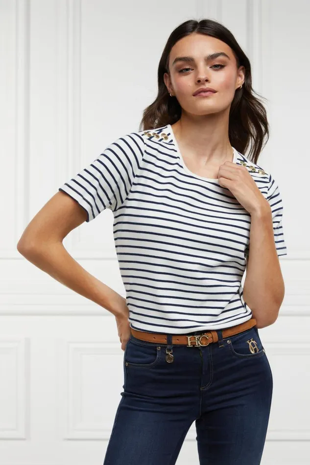 Women Tops Holland Cooper Padstow Crew Neck Tee Natural Ink Navy Stripe Women Tops Holland Cooper Padstow Crew Neck Tee Natural Ink Navy Stripe