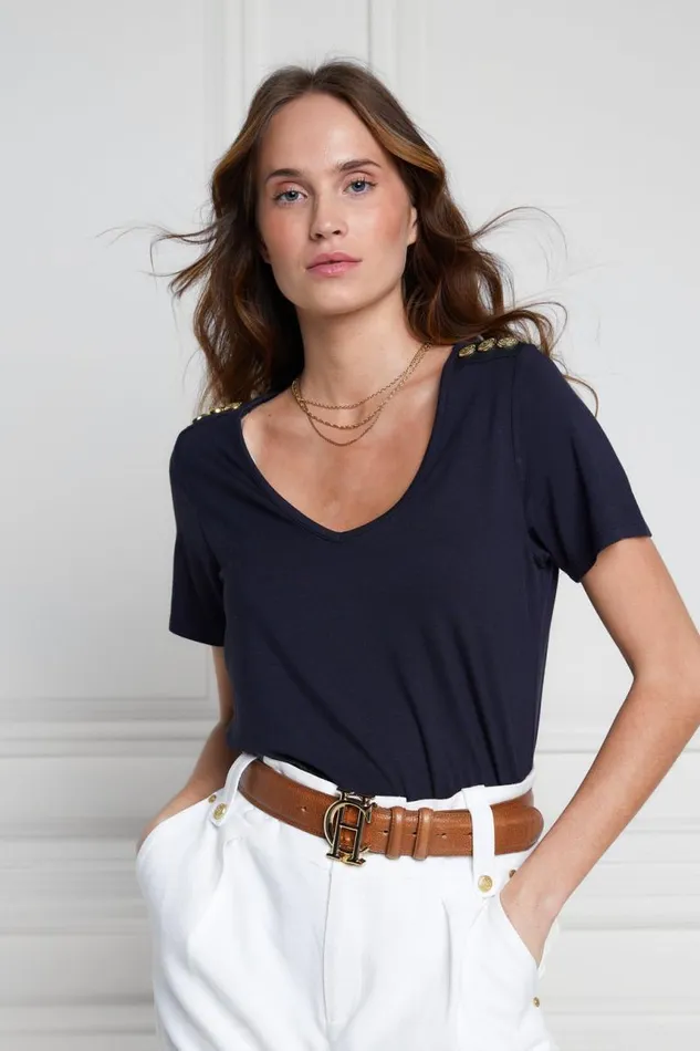 Women Tops Holland Cooper Relax Fit VNeck Tee Navy