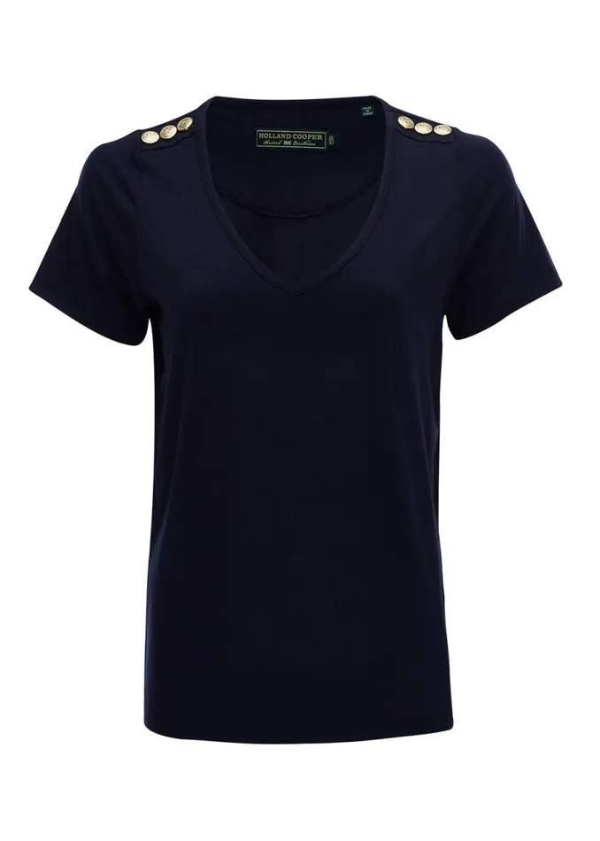 Women Tops Holland Cooper Relax Fit VNeck Tee Navy