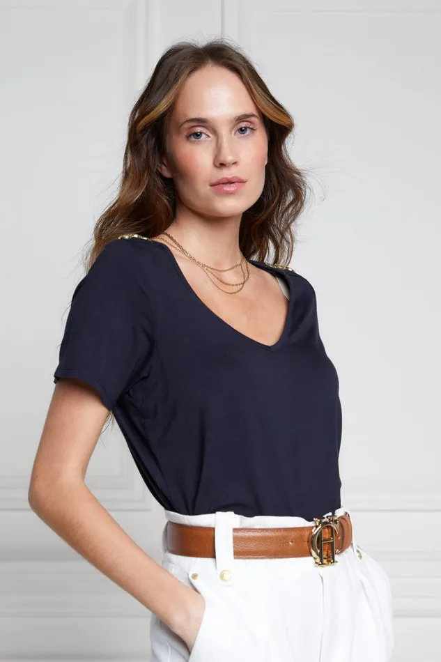 Women Tops Holland Cooper Relax Fit VNeck Tee Navy