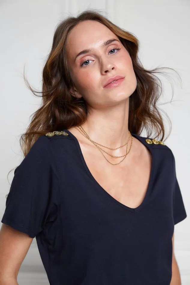 Women Tops Holland Cooper Relax Fit VNeck Tee Navy