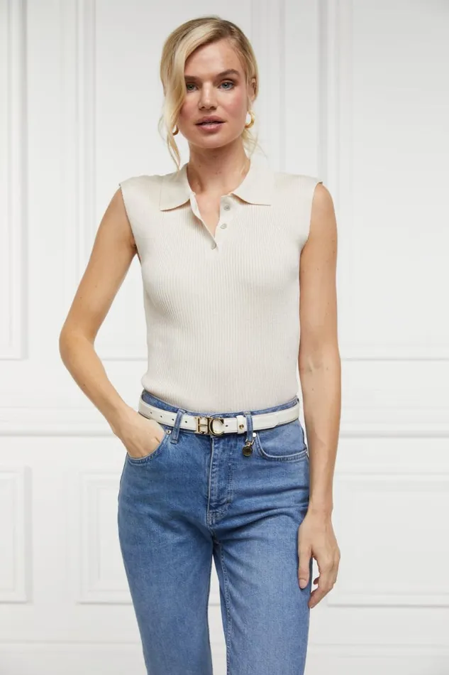Women Tops Holland Cooper Scarlett Polo Knit Ecru