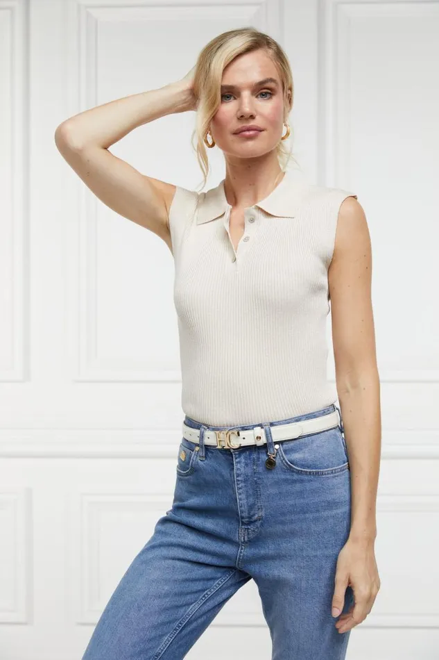 Women Tops Holland Cooper Scarlett Polo Knit Ecru Women Tops Holland Cooper Scarlett Polo Knit Ecru
