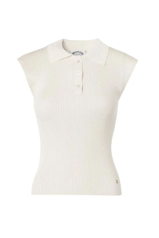 Women Tops Holland Cooper Scarlett Polo Knit Ecru Women Tops Holland Cooper Scarlett Polo Knit Ecru