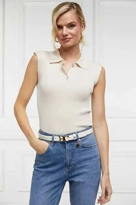 Women Tops Holland Cooper Scarlett Polo Knit Ecru Women Tops Holland Cooper Scarlett Polo Knit Ecru