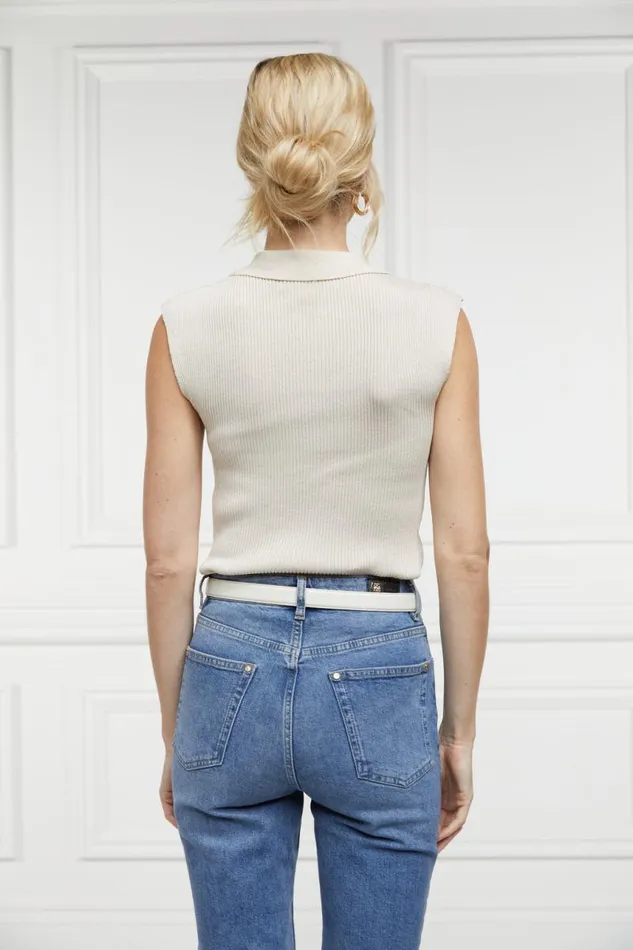Women Tops Holland Cooper Scarlett Polo Knit Ecru Women Tops Holland Cooper Scarlett Polo Knit Ecru