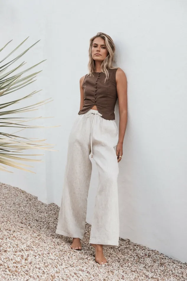 Women Tops Petal and Pup Daniella Linen Vest Chocolate Brown