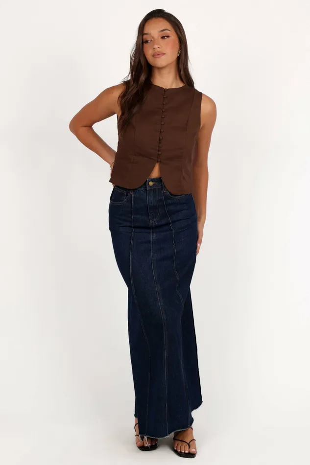 Women Tops Petal and Pup Daniella Linen Vest Chocolate Brown