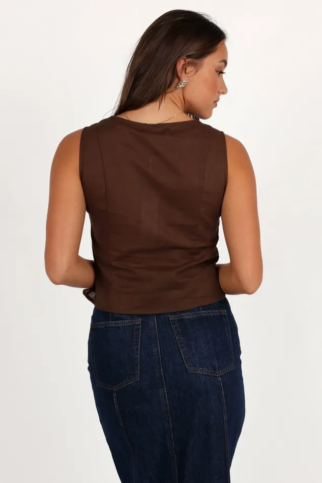 Women Tops Petal and Pup Daniella Linen Vest Chocolate Brown