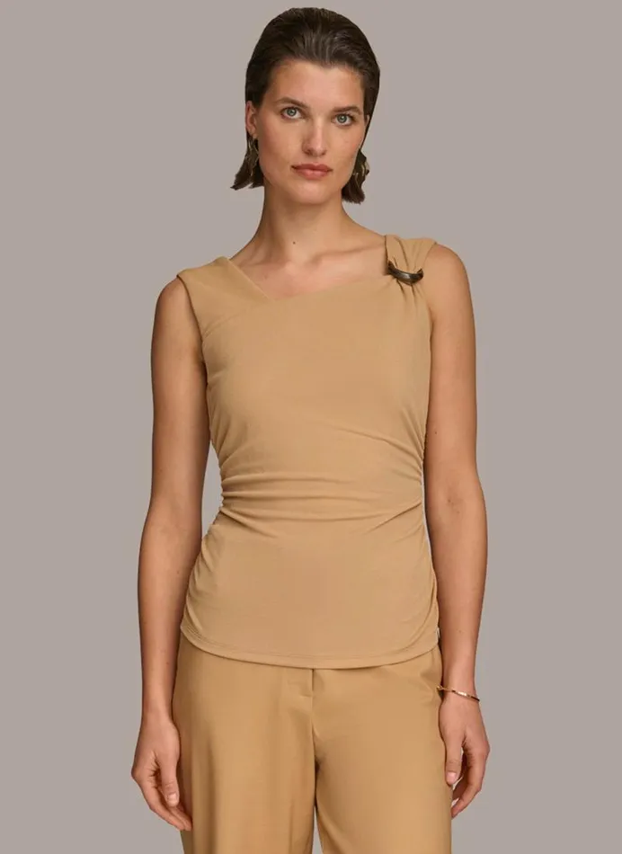 Women TORTOISE HARDWARE SHOULDER TOP Brown Donna Karan New York Sweaters And Tops Women TORTOISE HARDWARE SHOULDER TOP Brown Donna Karan New York Sweaters And Tops