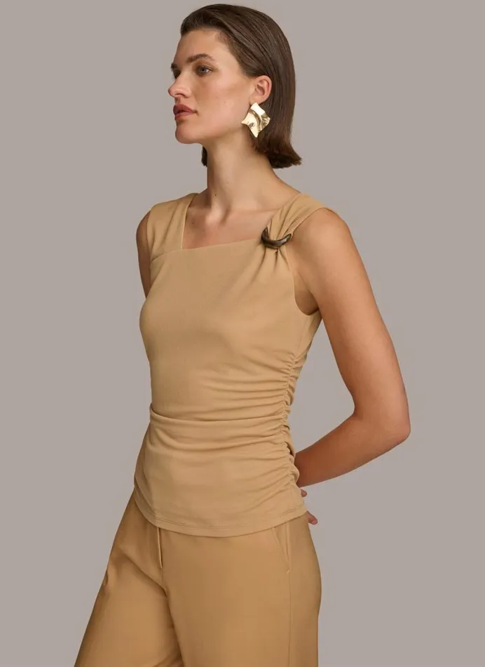 Women TORTOISE HARDWARE SHOULDER TOP Brown Donna Karan New York Sweaters And Tops Women TORTOISE HARDWARE SHOULDER TOP Brown Donna Karan New York Sweaters And Tops