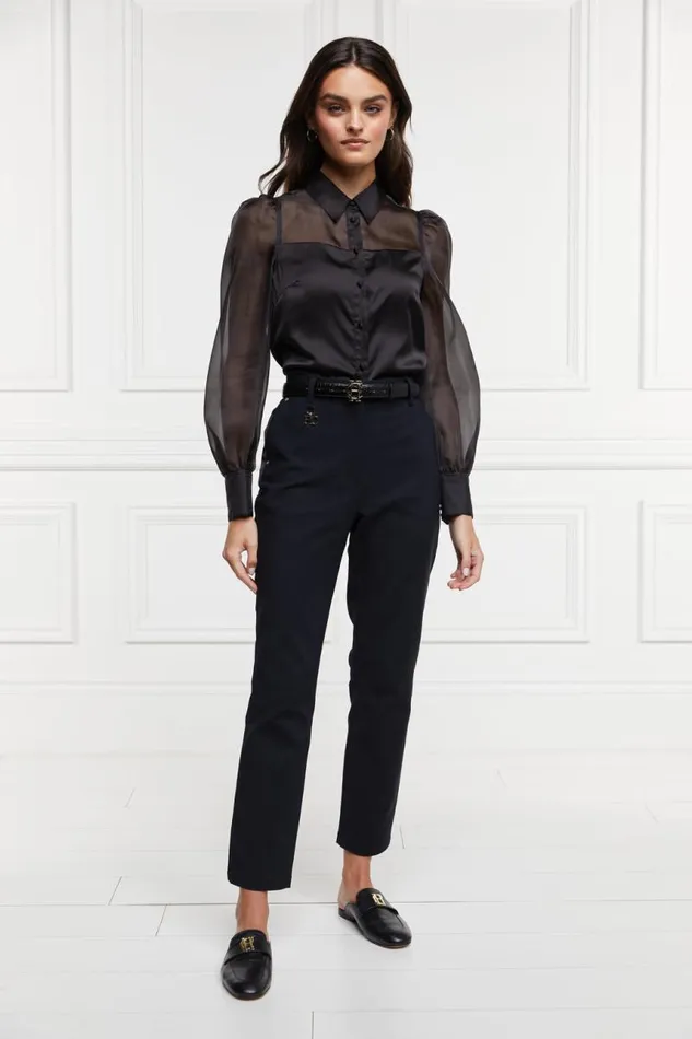 Women Trousers Holland Cooper Bexley Tailored Trouser Black Satin Stripe
