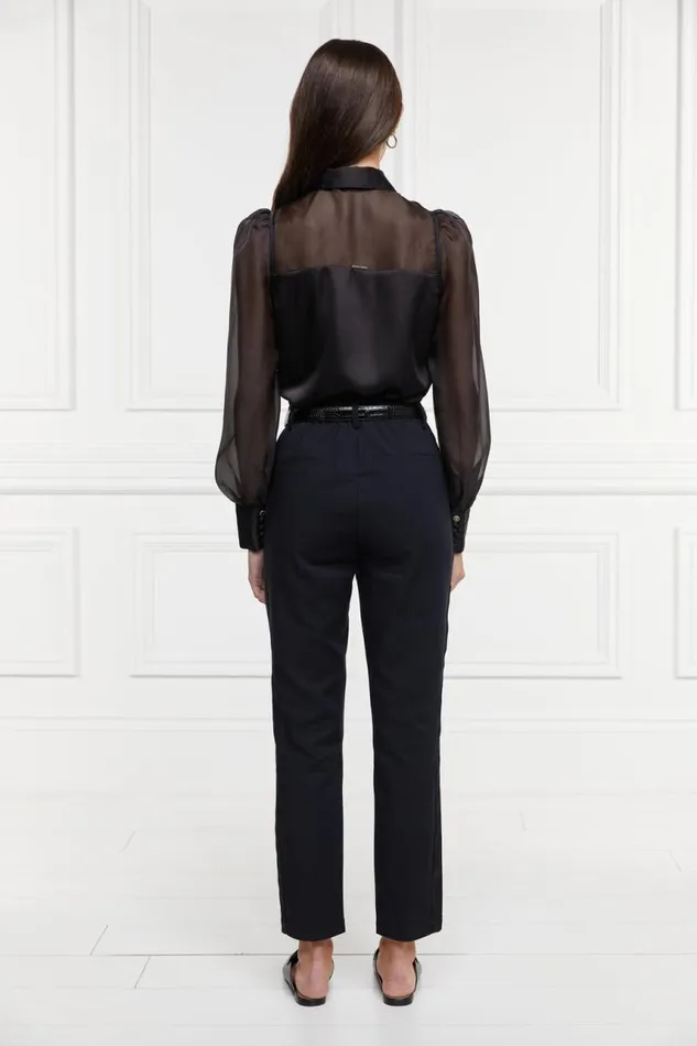 Women Trousers Holland Cooper Bexley Tailored Trouser Black Satin Stripe Women Trousers Holland Cooper Bexley Tailored Trouser Black Satin Stripe