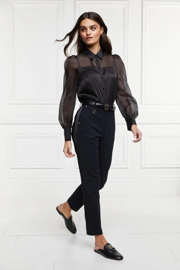 Women Trousers Holland Cooper Bexley Tailored Trouser Black Satin Stripe Women Trousers Holland Cooper Bexley Tailored Trouser Black Satin Stripe