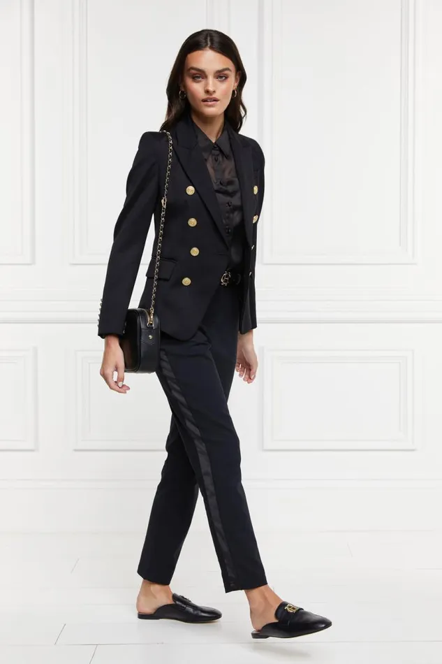 Women Trousers Holland Cooper Bexley Tailored Trouser Black Satin Stripe Women Trousers Holland Cooper Bexley Tailored Trouser Black Satin Stripe
