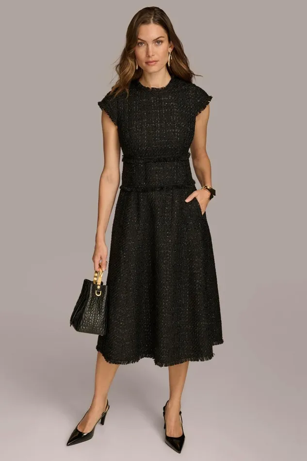 Women TWEED MIDI DRESS Black Donna Karan New York Dresses And Jumpsuits