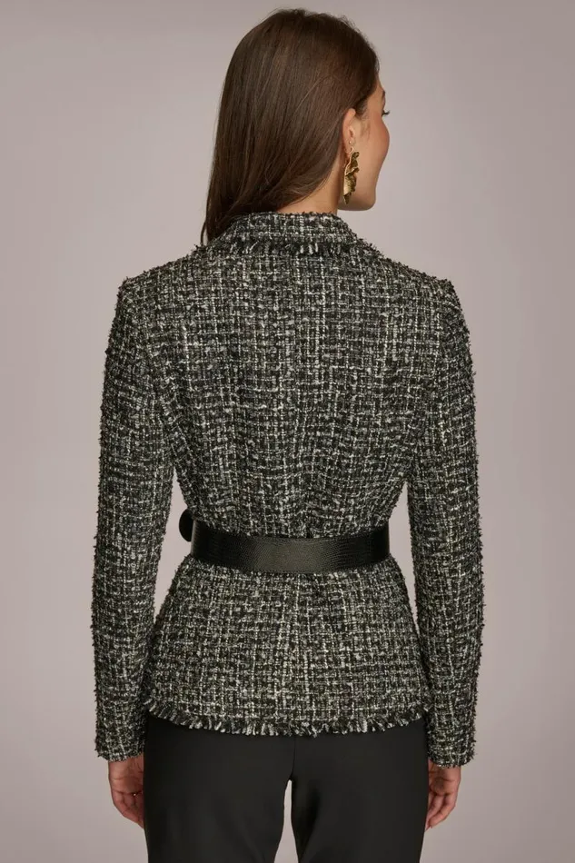 Women TWEED WIDE LAPEL BELTED BLAZER Black Donna Karan New York Jackets And Blazers Women TWEED WIDE LAPEL BELTED BLAZER Black Donna Karan New York Jackets And Blazers