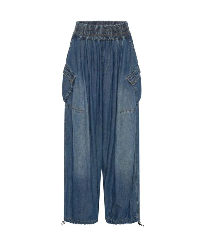 Women USED BLUE DENIM PARACHUTE PANTS One Teaspoon Bottoms Women USED BLUE DENIM PARACHUTE PANTS One Teaspoon Bottoms