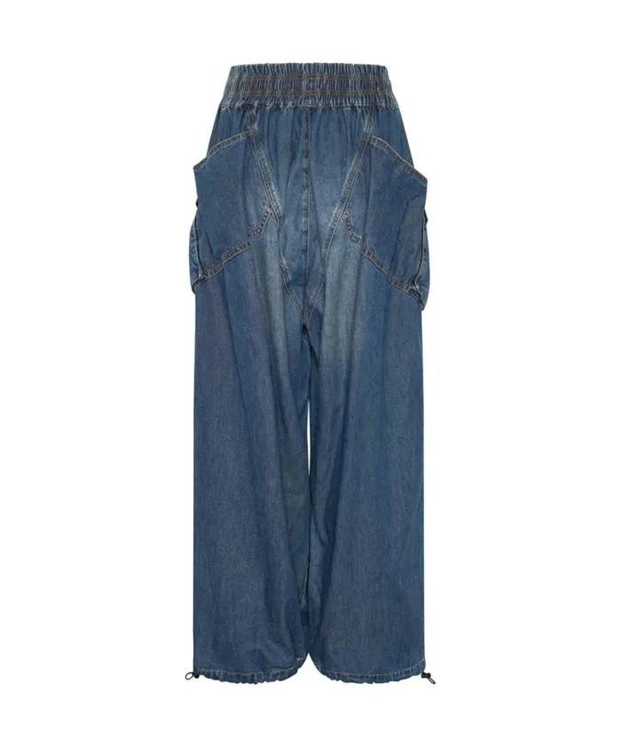 Women USED BLUE DENIM PARACHUTE PANTS One Teaspoon Bottoms Women USED BLUE DENIM PARACHUTE PANTS One Teaspoon Bottoms