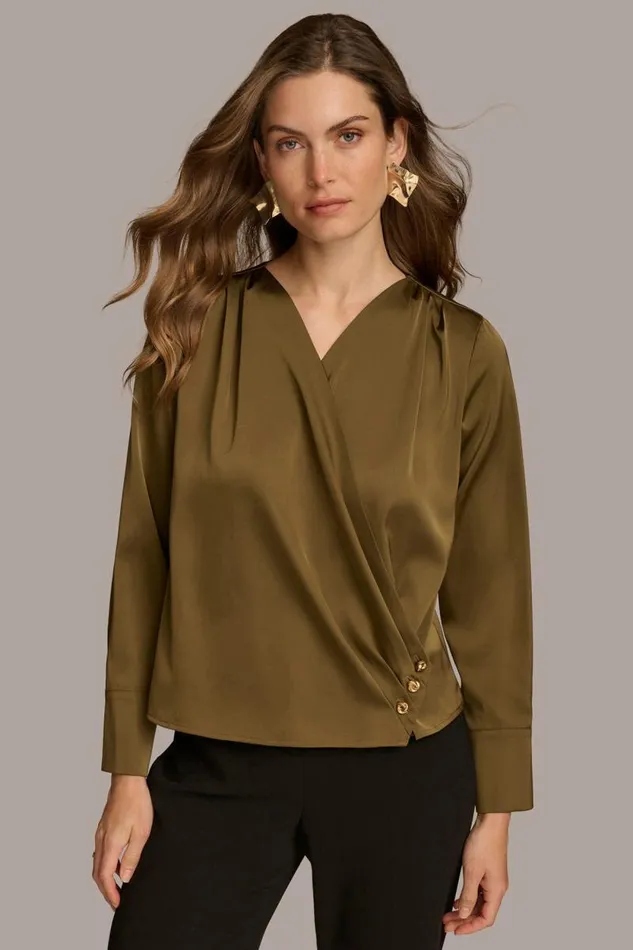 Women VNECK WITH SIDE BUTTON DETAIL Beech Donna Karan New York Sweaters And Tops Women VNECK WITH SIDE BUTTON DETAIL Beech Donna Karan New York Sweaters And Tops
