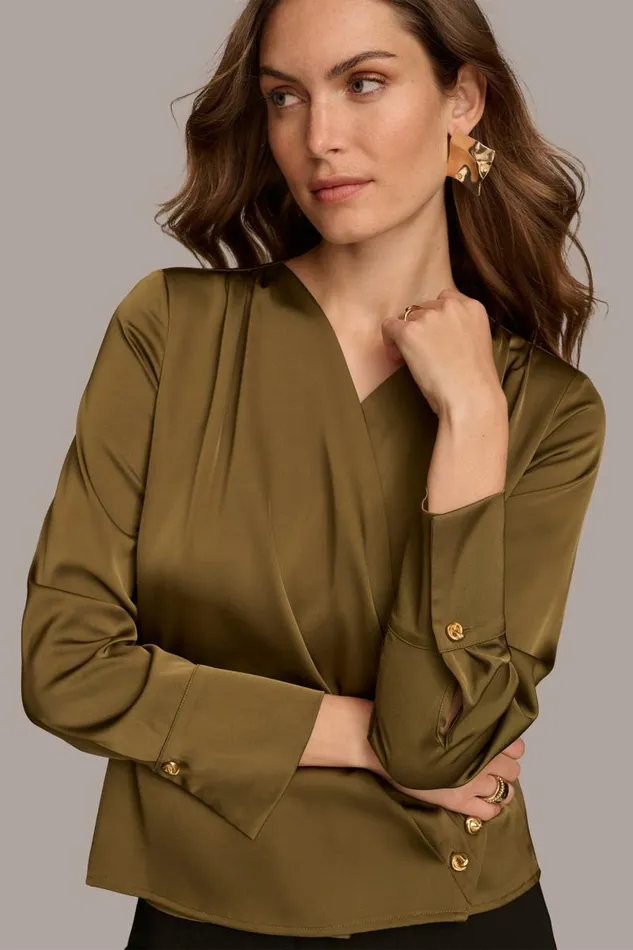Women VNECK WITH SIDE BUTTON DETAIL Beech Donna Karan New York Sweaters And Tops Women VNECK WITH SIDE BUTTON DETAIL Beech Donna Karan New York Sweaters And Tops