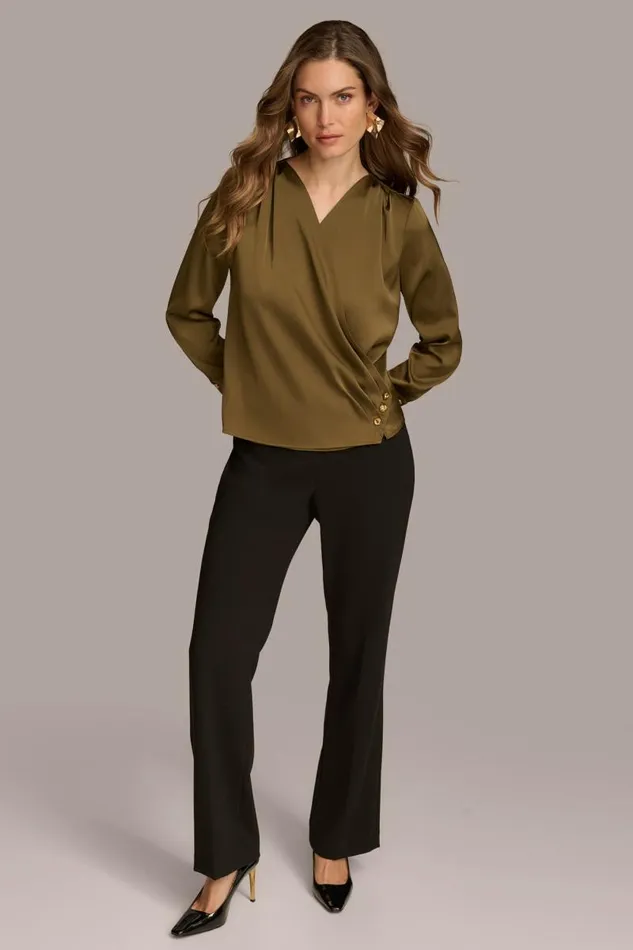 Women VNECK WITH SIDE BUTTON DETAIL Beech Donna Karan New York Sweaters And Tops Women VNECK WITH SIDE BUTTON DETAIL Beech Donna Karan New York Sweaters And Tops