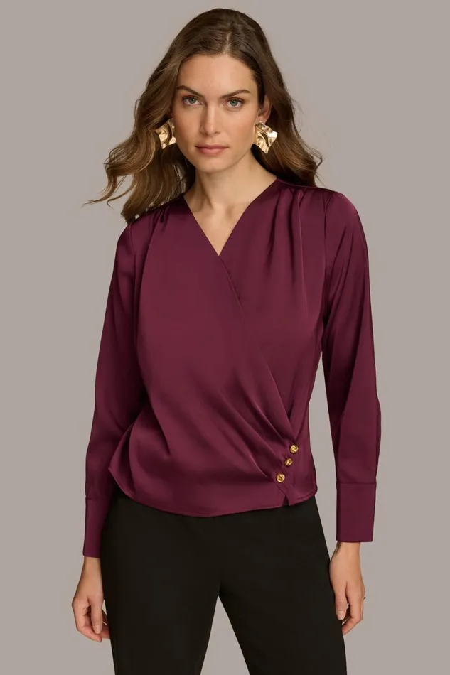 Women VNECK WITH SIDE BUTTON DETAIL Elderberry Donna Karan New York Sweaters And Tops Women VNECK WITH SIDE BUTTON DETAIL Elderberry Donna Karan New York Sweaters And Tops