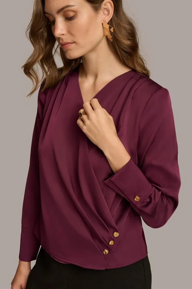 Women VNECK WITH SIDE BUTTON DETAIL Elderberry Donna Karan New York Sweaters And Tops Women VNECK WITH SIDE BUTTON DETAIL Elderberry Donna Karan New York Sweaters And Tops