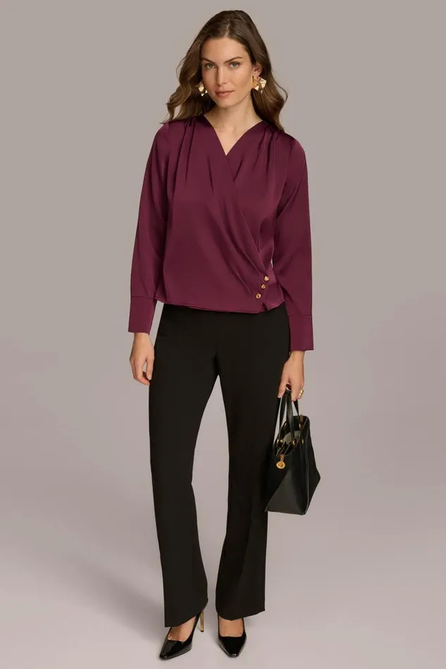 Women VNECK WITH SIDE BUTTON DETAIL Elderberry Donna Karan New York Sweaters And Tops Women VNECK WITH SIDE BUTTON DETAIL Elderberry Donna Karan New York Sweaters And Tops