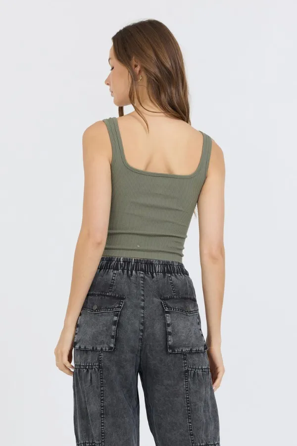 Women Vintage Havana Casual Tops Olive Seamless Tank Top Olive