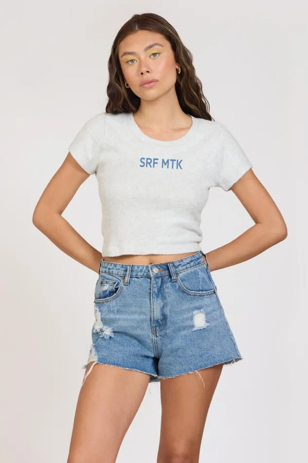 Women Vintage Havana Casual Tops quotSurf MTKquot Harbor Grey Rib Hacci Cropped Tee Harbor Grey Women Vintage Havana Casual Tops quotSurf MTKquot Harbor Grey Rib Hacci Cropped Tee Harbor Grey