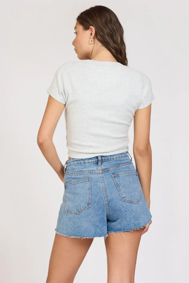 Women Vintage Havana Casual Tops quotSurf MTKquot Harbor Grey Rib Hacci Cropped Tee Harbor Grey