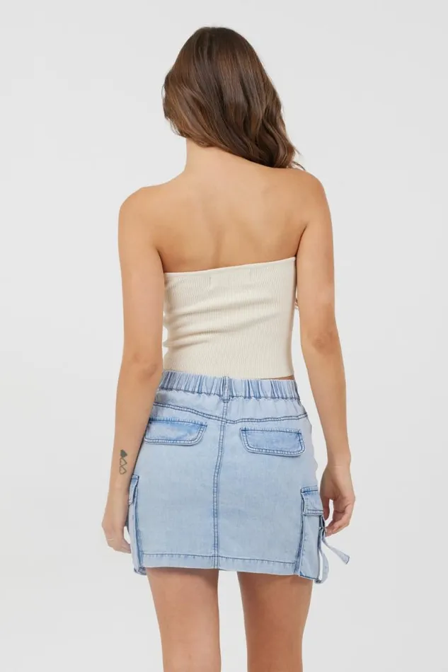 Women Vintage Havana Casual Tops Sunrise Sand Rib Knit Twist Front Tube Top Sunrise Sand