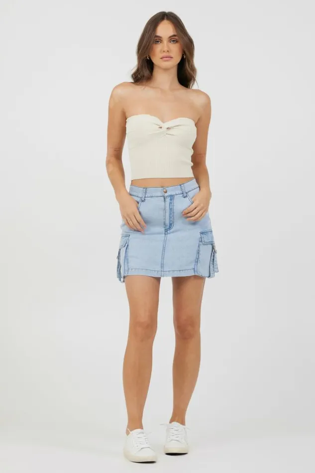 Women Vintage Havana Casual Tops Sunrise Sand Rib Knit Twist Front Tube Top Sunrise Sand
