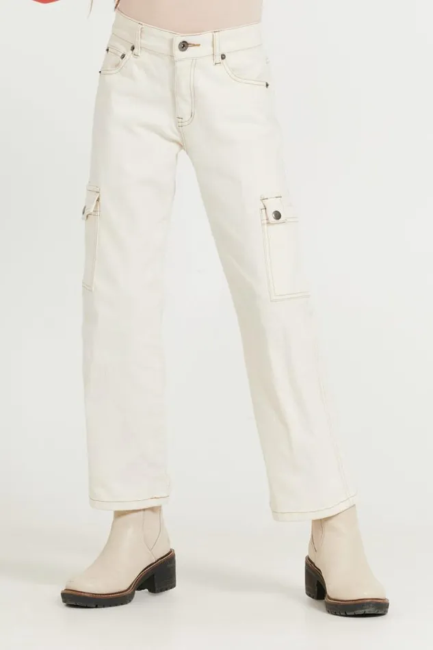 Women Vintage Havana Kids Bottoms Kids Cream Cargo Jean Cream
