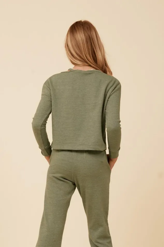 Women Vintage Havana Kids Tops Distressed Neckline Crewneck Sage