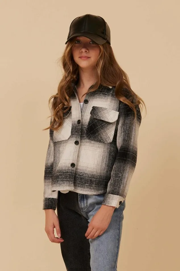 Women Vintage Havana Kids Tops FLANNEL SHACKET BLACK Grey