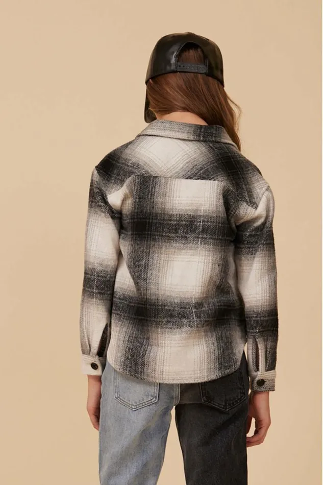 Women Vintage Havana Kids Tops FLANNEL SHACKET BLACK Grey